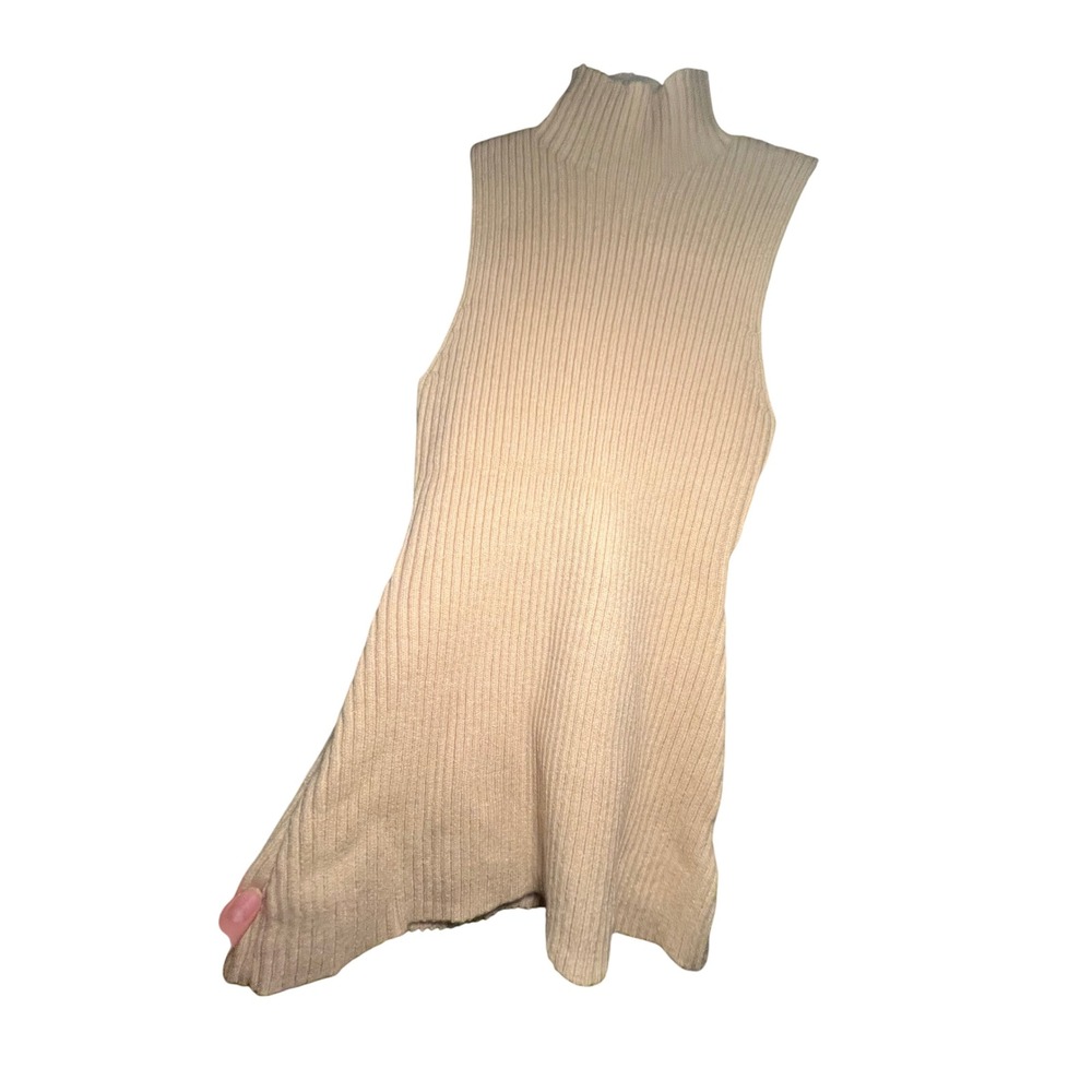 Commerse‎ Ribbed Knit Sleeveless Mock Neck Top - Neutral, Fitted, S - Picture 3 of 4